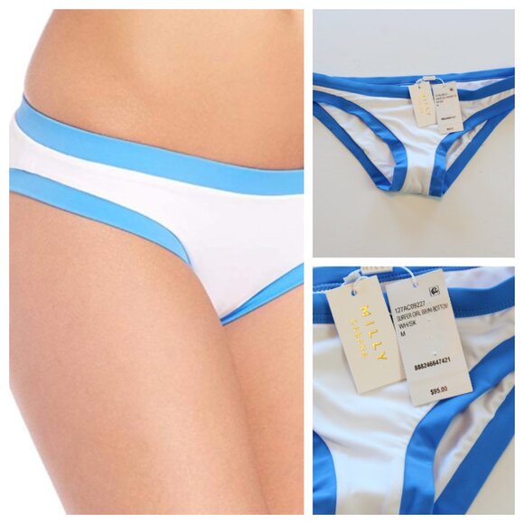 MILLY Cabana Surfer Girl Bikini Bottom Colorblock White Blue Medium NWT - Picture 1 of 7
